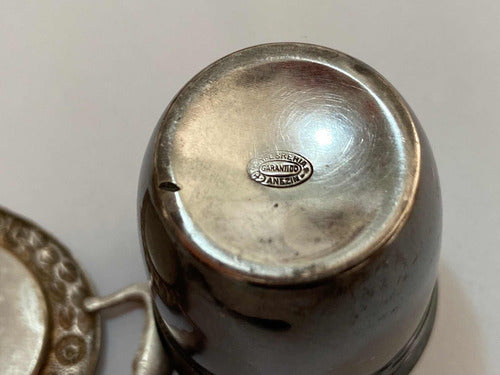 Lote Mini Colher Antiga Bandeja E Copo Antigo Cor Prata