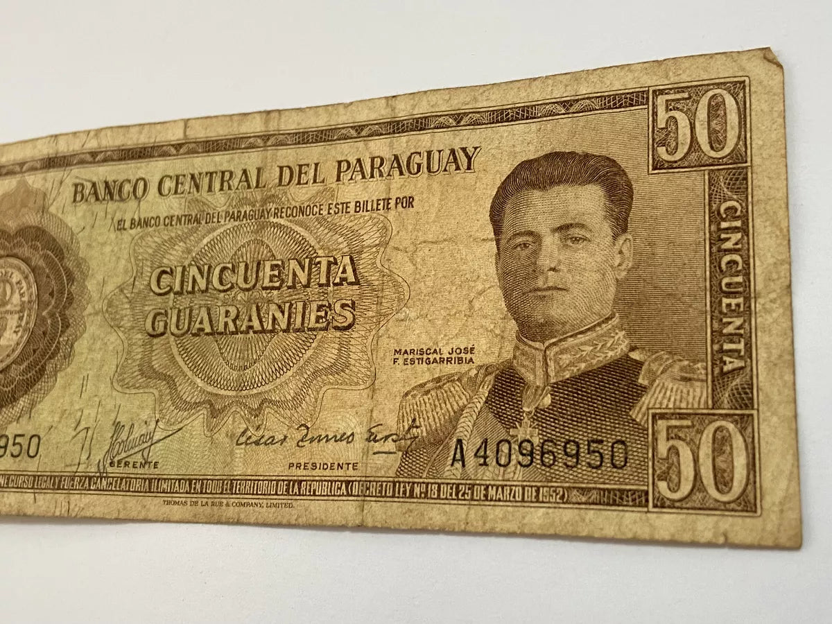 Cédula Antiga 1952 Paraguai 50 Guaranies