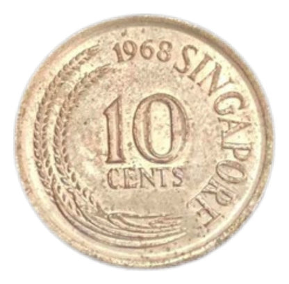 Moeda Antiga 1968 Singapura 10 Cents