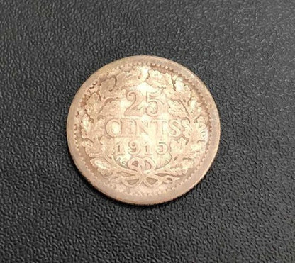 Moeda Antiga Prata 1915 Holanda 25 Cents