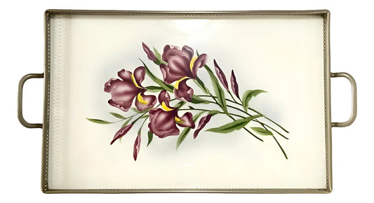 Antiga Bandeja Em Faiança Europeia Decorada À Mão Com Flores