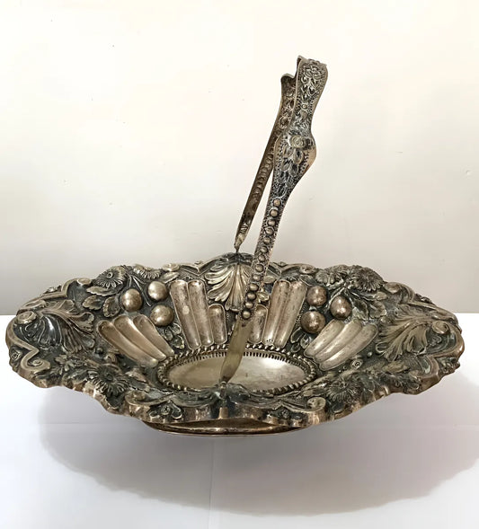 Cesta Fruteira Antiga em Prata portuguesa Contrastada Águia