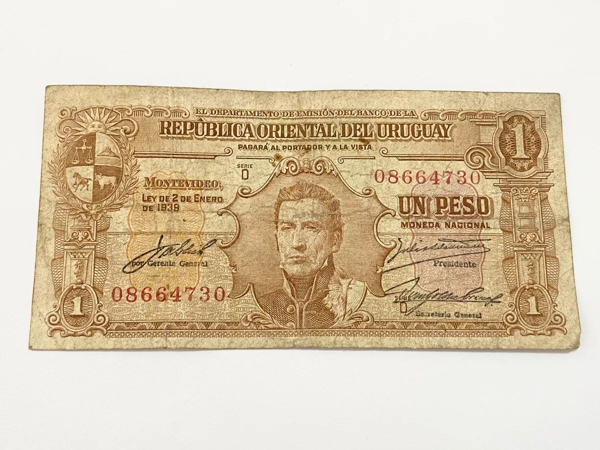 Cédula Antiga Uruguai 1 Peso 1939