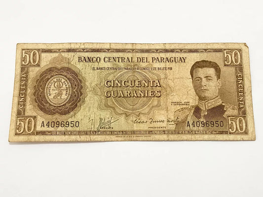 Cédula Antiga 1952 Paraguai 50 Guaranies