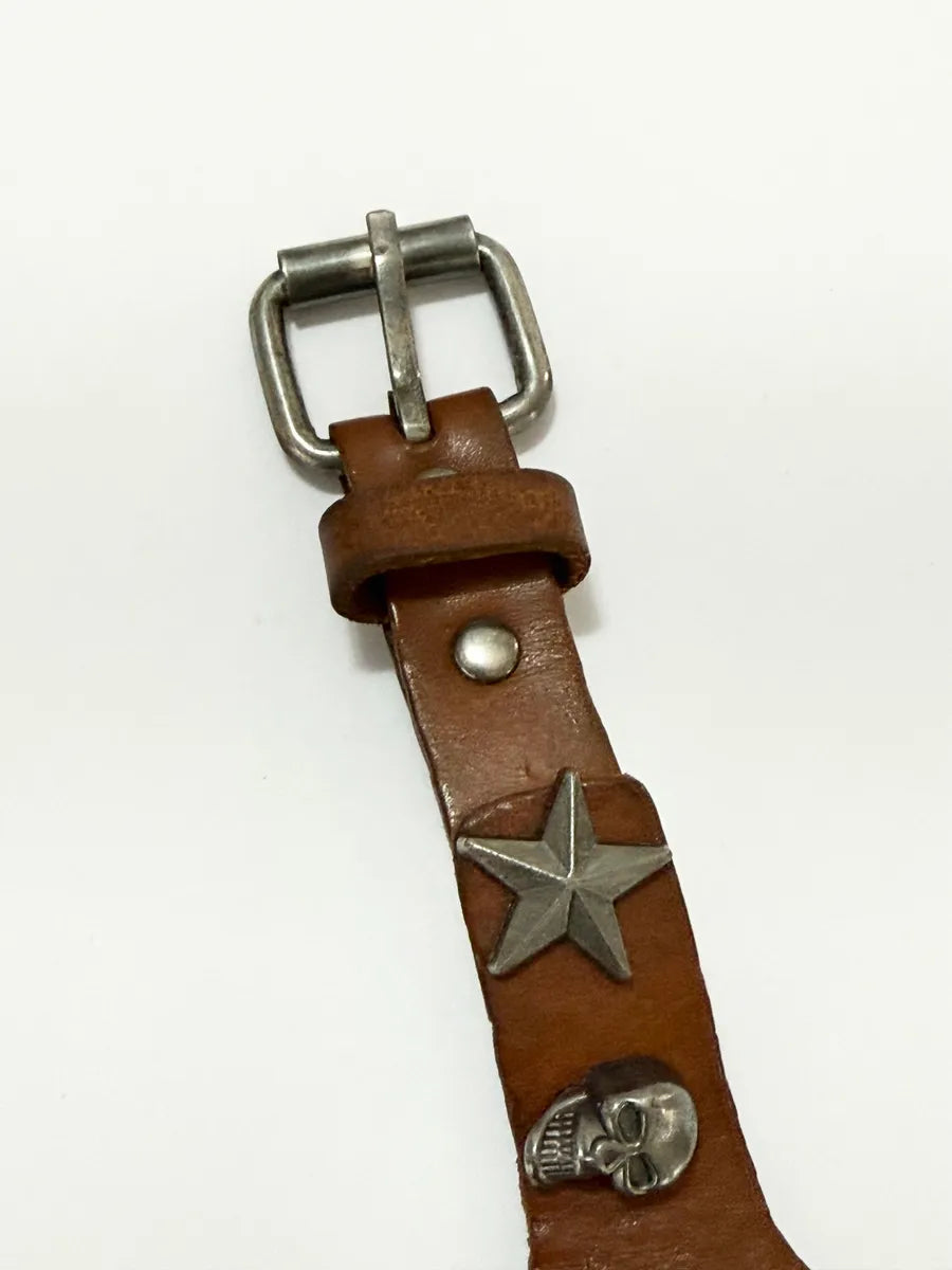 Pulseira John John Couro Marrom Com Caveiras E Estrelas Marrom