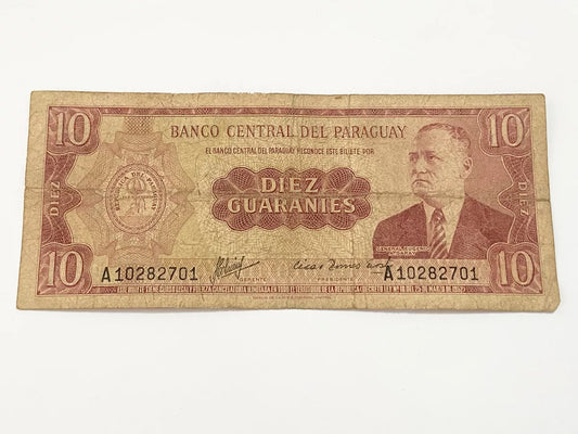 Cédula Antiga 1963 Paraguai 10 Guaranies