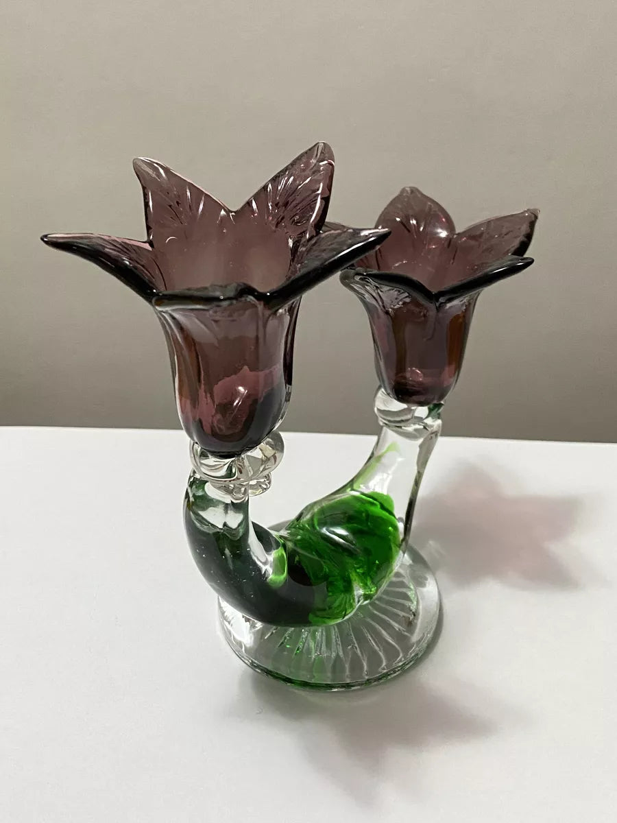 Castiçal Decoração Flores Em Vidro Murano Antigo