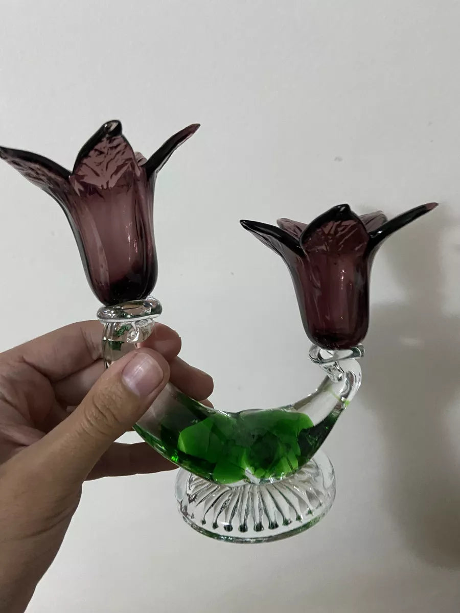 Castiçal Decoração Flores Em Vidro Murano Antigo