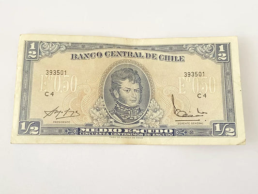 Cédula Antiga Chile 1/2 Medio Escudo 1962