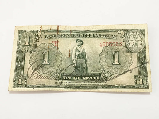 Cédula Antiga 1952 Paraguai 1 Guarani Assinada