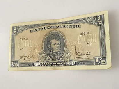 Cédula Antiga Chile 1/2 Medio Escudo 1962