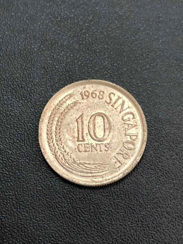 Moeda Antiga 1968 Singapura 10 Cents